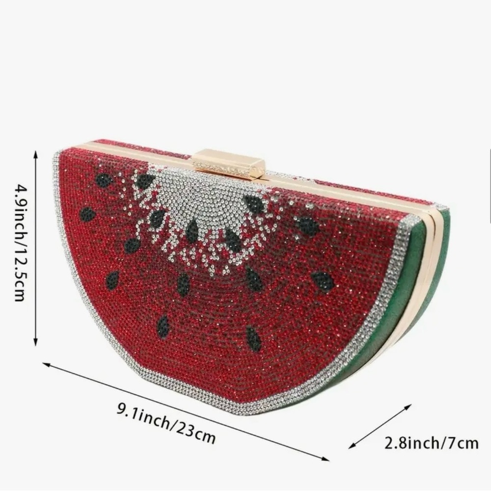 Women’s Bling Rhinestone Watermelon Clutch Evening Bag Wedding Prom Festival - Picture 4 of 7